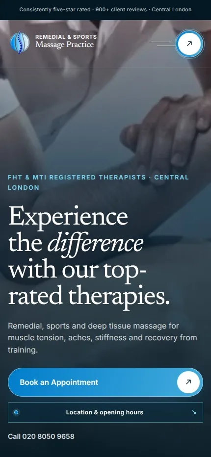 Massage Practice mobile homepage